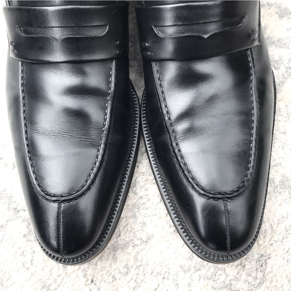 EUC Magnanni Split Toe Black Leather Slip On Penny Loafers Men’s Size 9.5 M - Picture 6 of 11